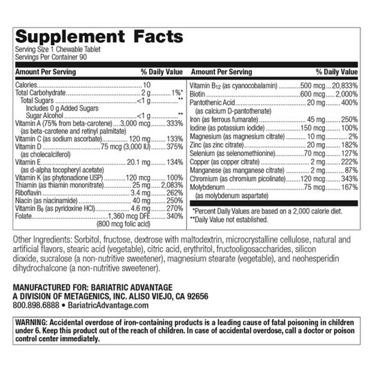 Bariatric Advantage Chewable Ultra Solo with Iron 90 ct