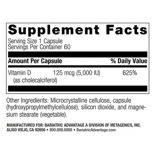 Bariatric Advantage Vitamin D 60 ct Capsules 5000 IU