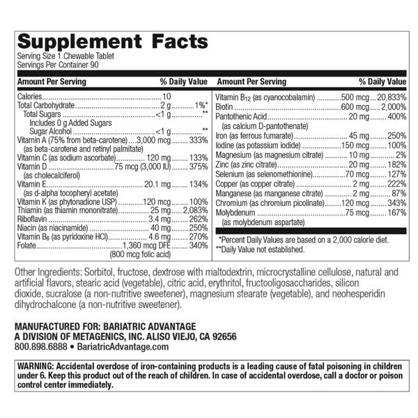 Bariatric Advantage Chewable Ultra Solo with Iron 90 ct
